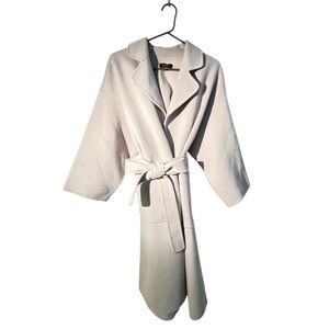 MM & Co. Light Grey Gray Wool Blend Coat With Waist Tie & Pockets XS